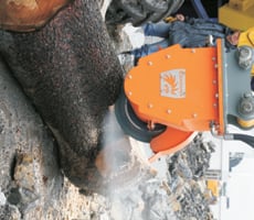 Echidna excavator stump grinder demonstration at Mokra Exhibition, Czech Republic, June 2012